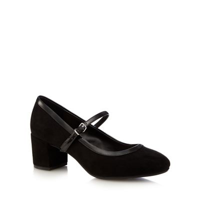 Black textured Mary Jane mid heel court shoes